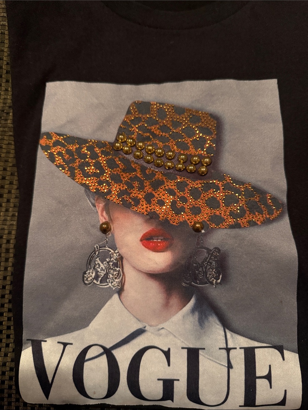 VOGUE Graphic Black Tee with Leopard-Print Hat